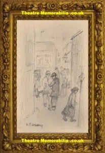 L S Lowry Sketch Drawing of a Street Scene