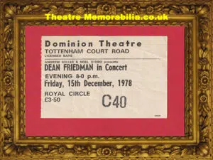 London Dominion Theatre – Dean Friedman Concet Ticket 1978