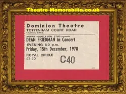 London Dominion Theatre – Dean Friedman Concet Ticket 1978