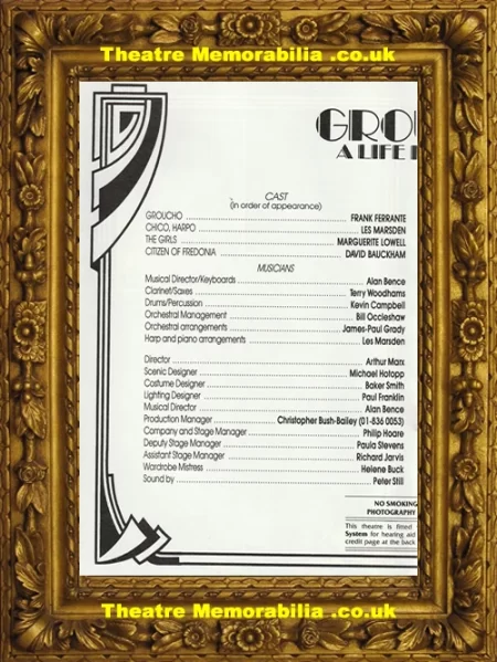  London Ashcroft Theatre – Groucho A Life In Revue – 1987 – Croydon - Theatre Memorabilia - Theatre Programmes Theatre Memorabilia - Theatre Programmes