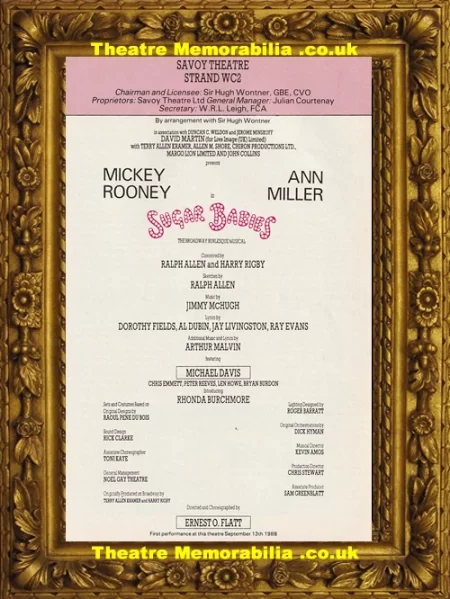  London Savoy Theatre - Sugar Babies - 1988 - Burlesque Musical Theatre Memorabilia - Theatre Programmes