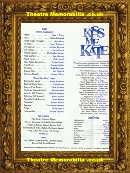  London Victoria Theatre – Kiss Me Kate – 2001 - Theatre Memorabilia - Theatre Programmes Theatre Memorabilia - Theatre Programmes