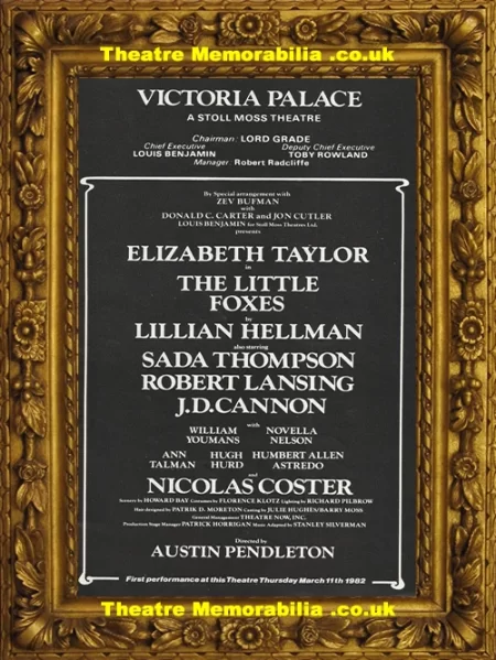  London Victoria Palace Theatre – The Little Foxes – 1982 – Elizabeth Taylor - Theatre Memorabilia - Theatre Programmes Theatre Memorabilia - Theatre Programmes