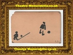 L S Lowry style pen ink sketch of two footballers signed LSL