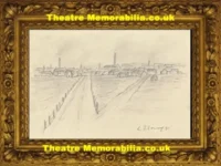 L S Lowry Sketch Drawing of A Town View 1950