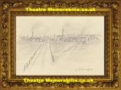 L S Lowry Sketch Drawing of A Town View 1950