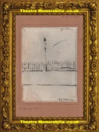 L S Lowry Sketch Drawing of Pendlebury Fence + Lampost 1960