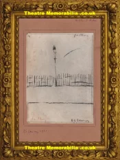 L S Lowry Sketch Drawing of Pendlebury Fence + Lampost 1960