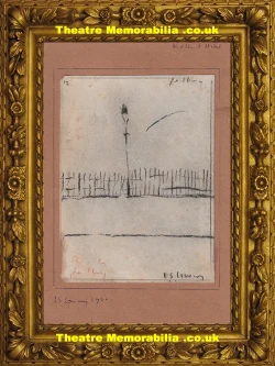L S Lowry sketch drawing of Pendlebury fence and lampost 1960