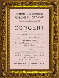 Prisoners Of War concert programme, Bottesford Leicester 1917