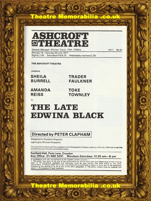 The Late Edwina Black theatre programme, Ashcroft Theatre Croydon 1977 - image 3