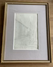 L S Lowry Drawing Pen Ink Pencil Sketch – Street Scene 1951