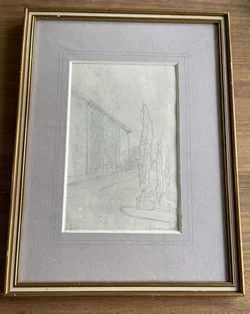 L S Lowry attributed pencil sketch, street scene 1951