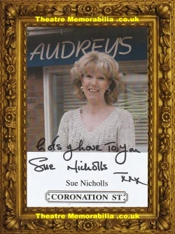 Sue Nicholls signed Coronation Street cast card