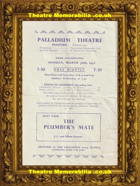  Hereford Palladium Theatre - Escape Me Never - 1942 Theatre Memorabilia - Theatre Programmes