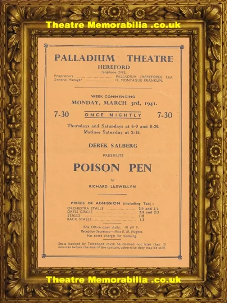  Hereford Palladium Theatre - Poison Pen - 1941 Theatre Memorabilia - Theatre Programmes