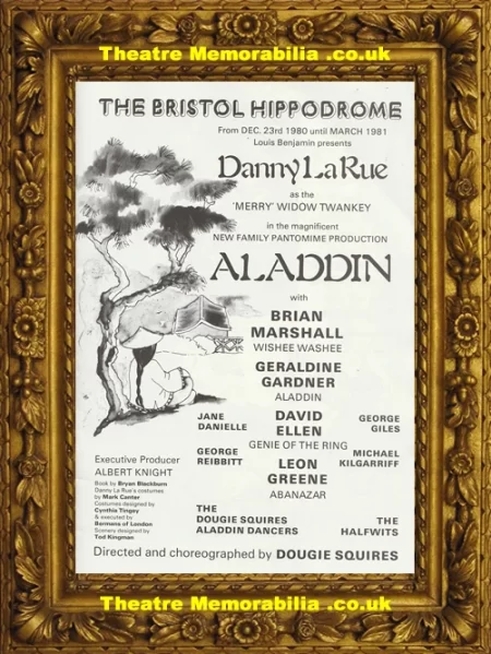  Bristol Hippodrome Theatre – Aladdin 1980 – Signed Danny La Rue - Theatre Memorabilia - Theatre Programmes Theatre Memorabilia - Theatre Programmes