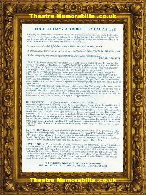 A Tribute to Laurie Lee signed theatre flyer, New Vic Studio Theatre Bristol - image 3
