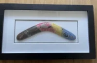 Rolf Harris Framed Aboriginal Boomerang Art Work