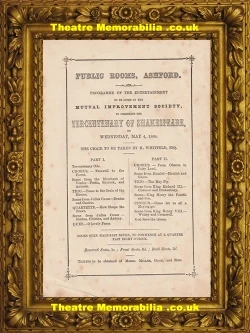 Centenary Of Shakespeare playbill, Ashford Public Rooms London 1864