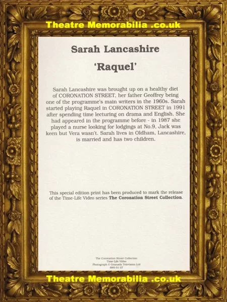  Sarah Lancashire Autograph Signed Picture – Coronation Street Corrie - Theatre Memorabilia - Theatre Programmes Theatre Memorabilia - Theatre Programmes