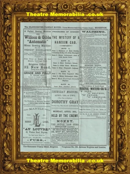  Brighton Theatre Royal – The Mystery Of A Hansom Cab – 1888 - Theatre Memorabilia - Theatre Programmes Theatre Memorabilia - Theatre Programmes