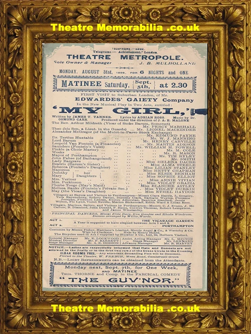 My Girl theatre programme, Metropole Theatre & Opera House London 1896 - image 5