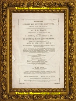 Walworth Lecture Hall programme, London 1852, J L Toole