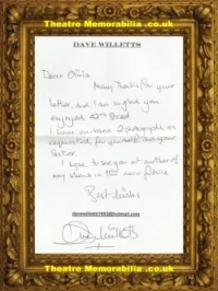 Dave Willetts Autograph Signed Sheet West End Musicals Actor