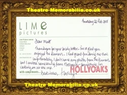 Harvey Virdi signed Hollyoaks compliments slip
