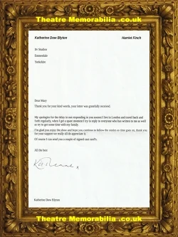 Katherine Dow Blyton signed letter, Emmerdale Harriet Finch