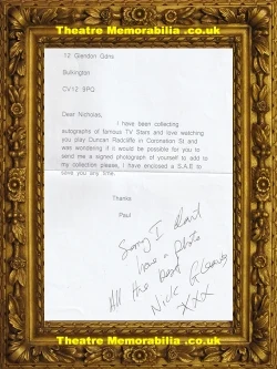 Nicholas Gleaves signed autograph sheet, Coronation Street