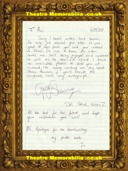 Greg Shewing signed letter, Skins actor