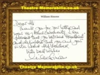 William Simons Autograph Signed Card Alf Ventress Heartbeat