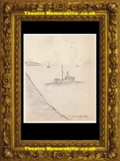 L S Lowry Drawing Pencil Sketch Drawing A Ship at Sea 1969