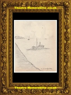 L S Lowry Drawing Pencil Sketch Drawing A Ship at Sea 1969