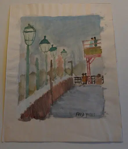 Fred Yates Watercolour Painting – Street Scene Cornwall Picture