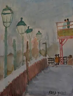 Fred Yates Watercolour Painting - Street Scene Cornwall Picture