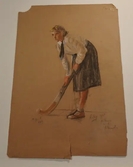 Harold Riley Picture Pastel Chalk - Hockey Girl 1969