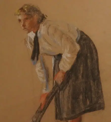 Harold Riley Picture Pastel Chalk - Hockey Girl 1969