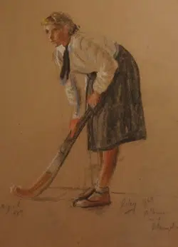 Harold Riley Picture Pastel Chalk - Hockey Girl 1969