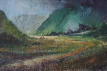 Kyffin Williams Pastel Picture Rolling Welsh Hillside Valley
