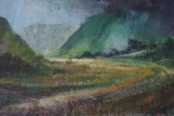 Kyffin Williams Pastel Picture Rolling Welsh Hillside Valley