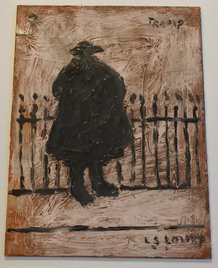 L S Lowry An old oil painting - Big Tramp by a Fence - Amazing!