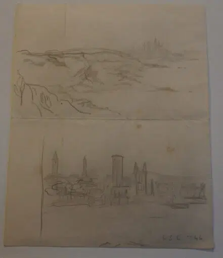 L S Lowry Sketch Drawing 4 Pictures in one Landscape – City 1946