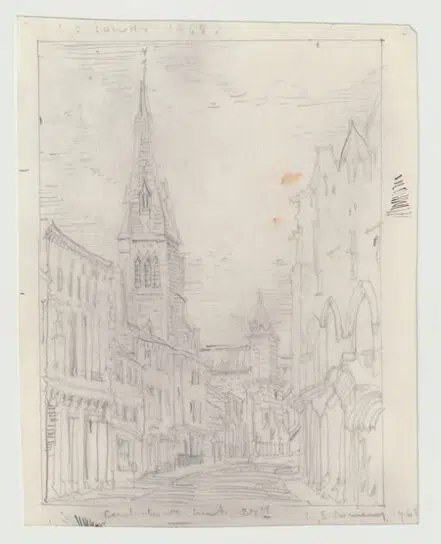 L S Lowry Sketch – Drawing Art Work – A Cathedral Street 1968
