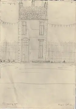 L S Lowry Sketch – Drawing Art Work – House Nr Stalybridge 1960