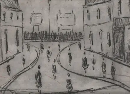 L S Lowry Sketch – Drawing Art Work – Street Scene 1960