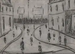 L S Lowry Sketch – Drawing Art Work – Street Scene 1960