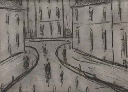 L S Lowry Sketch – Drawing Art Work – Street Scene 1960